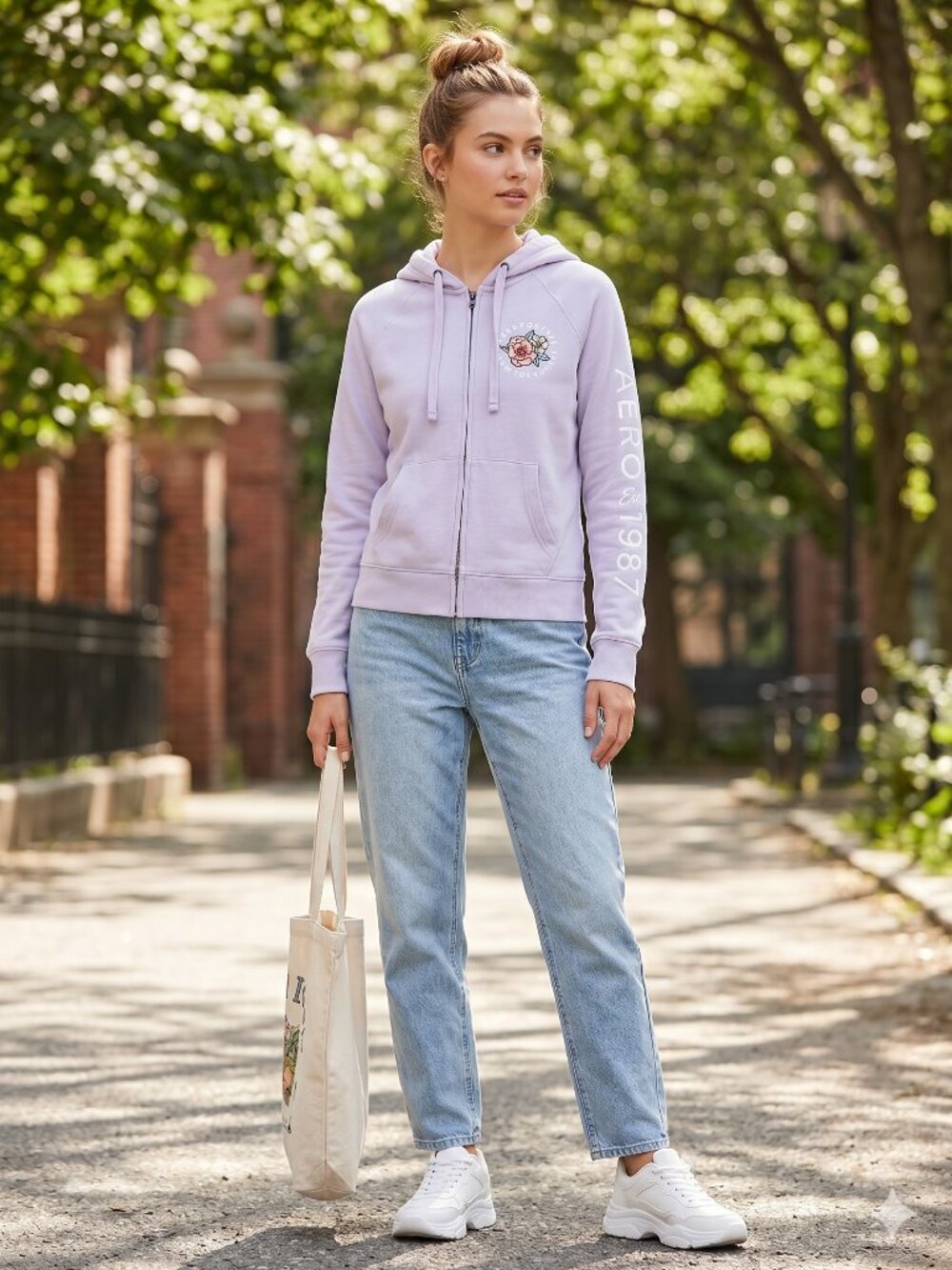 Aeropostale Purple Cotton Blend Floral Zip Up Hoodie